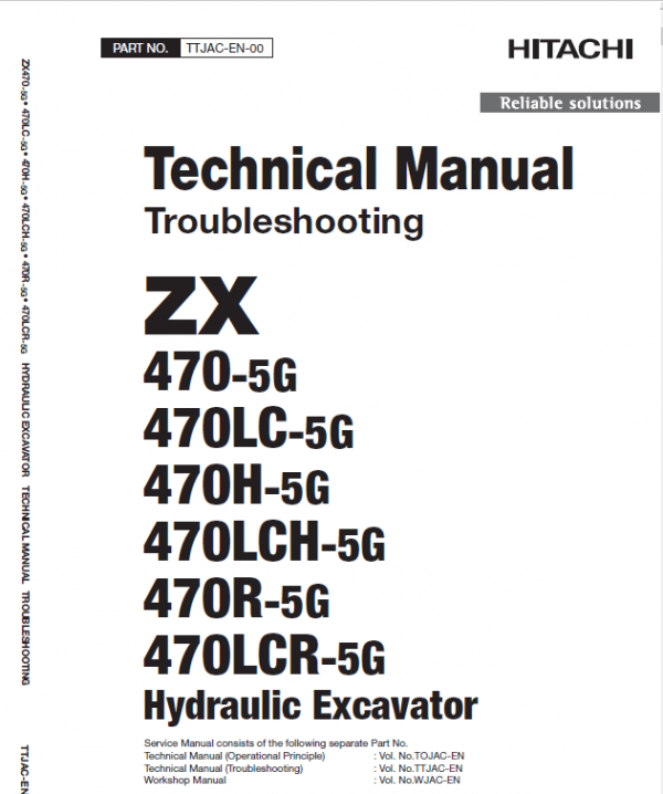 Hitachi ZX470-5G Excavator Service Repair Manual Workshop Guide