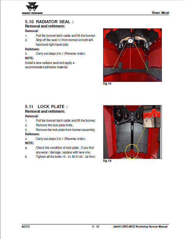 Massey Ferguson 2604H, 2605H, 2606H, 2607H Tractor Service Manual Workshop Guide