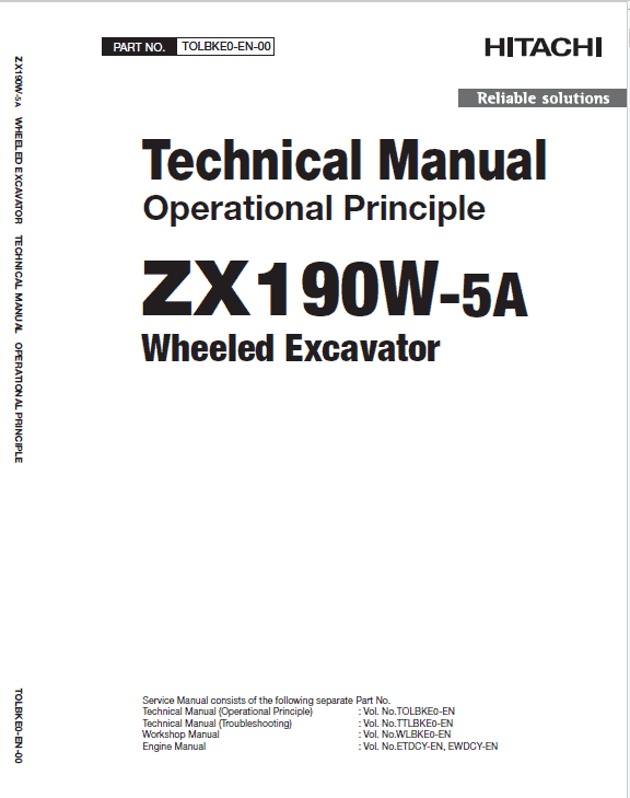 Hitachi ZX190W-5A and ZX190W-6 Wheeled Excavator Service Repair Manual Workshop Guide