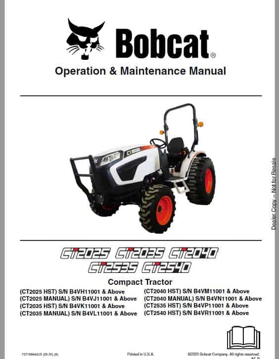 Bobcat CT2025, CT2035, CT2535, CT2540 Tractor Service Repair Manual