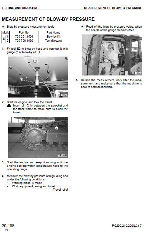 Komatsu PC200-7, PC200LC-7, PC210-7, PC210LC-7 Excavator Manual Workshop Guide