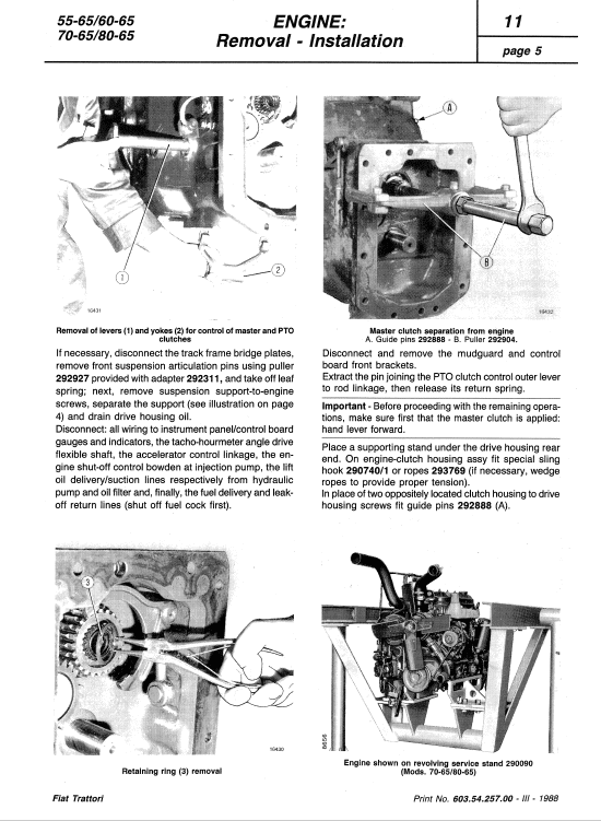 Fiat 55-75, 60-75, 70-75, 80-75 Tractor Service Manual Workshop Guide