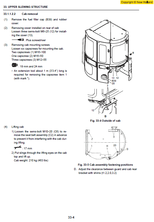New Holland E20.2SR, E22.2SR and E27.2SR Mini Excavator Manual Workshop Guide