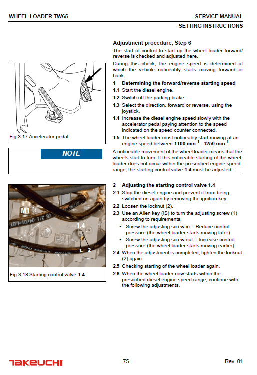 Takeuchi TW65 Wheel Loader Service Manual Workshop Guide