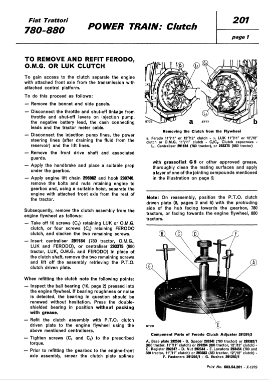 Fiat 780, 780DT, 880, 880DT Tractor Service Manual Workshop Guide