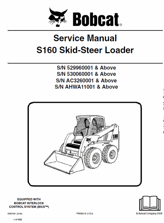Bobcat S160 Skid-Steer Loader Service Manual Workshop Guide