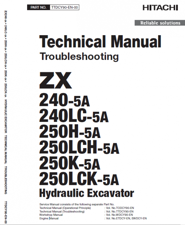 Hitachi ZX240-5A, ZX240LC-5A and ZX250LCH-5A Excavator Repair Manual Workshop Guide