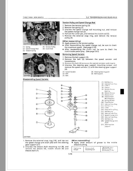 Kubota T1400, T1400H Lawn Mower Workshop Repair Manual