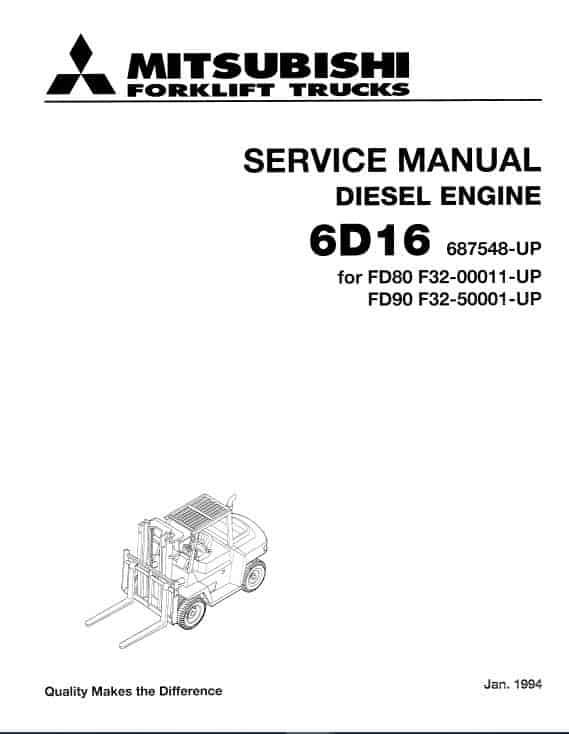 Mitsubishi FD80, FD90 Forklift Lift Truck Service Manual