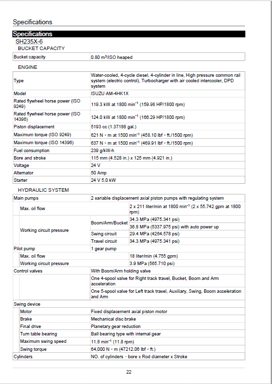 Sumitomo SH235X-6 Hydraulic Excavator Repair Service Manual