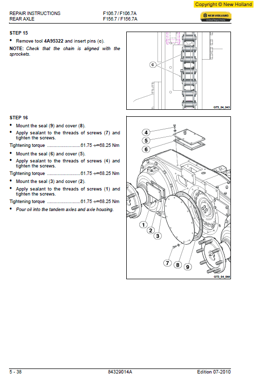 New Holland F106.7 and F156.7 Grader Manual Workshop Guide