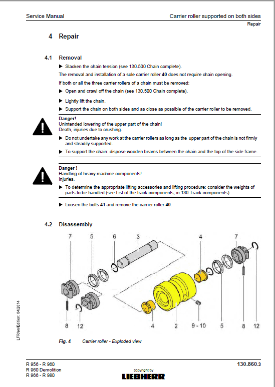 Liebherr R956, R960, R966, R970, R976, R980 Tier 4F Excavator Service Manual