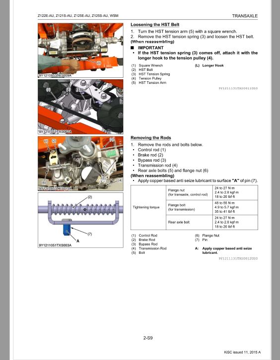 Kubota Z122E-AU, Z121S-AU, Z125E-AU, Z125S-AU Mower Workshop Repair Manual