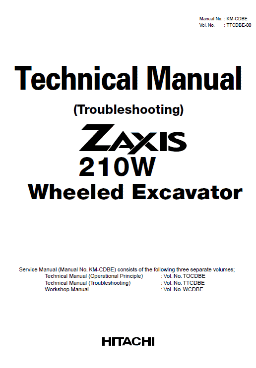 Hitachi ZX210W ZAXIS Excavator Repair Manual Workshop Guide