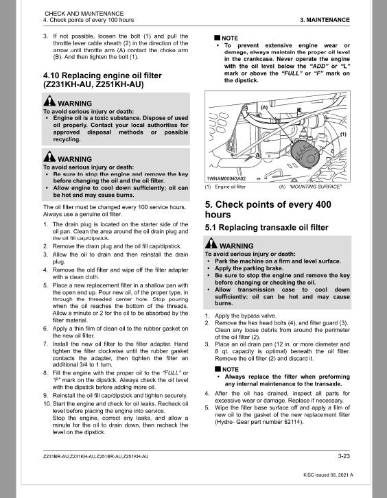 Kubota Z231BR-AU, Z231KH-AU, Z251BR-AU, Z251KH-AU Mower Repair Manual