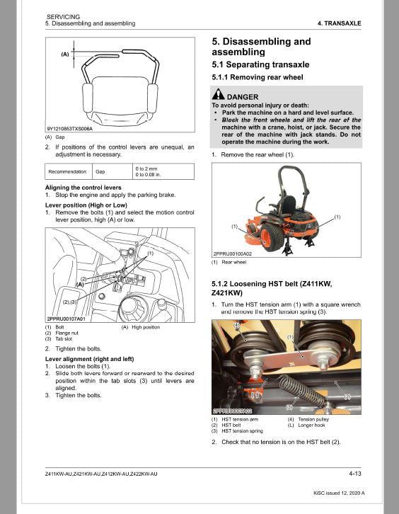 Kubota Z411KW-AU, Z421KW-AU, Z412KW-AU, Z422KW-AU Mower Repair Manual