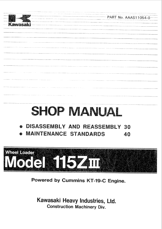 Kawasaki 115ZIII Wheel Loader Service Manual