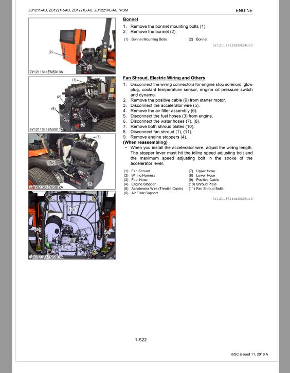 Kubota ZD1211-AU, ZD1221R-AU, ZD1221L-AU, ZD1221RL-AU Mower Repair Manual