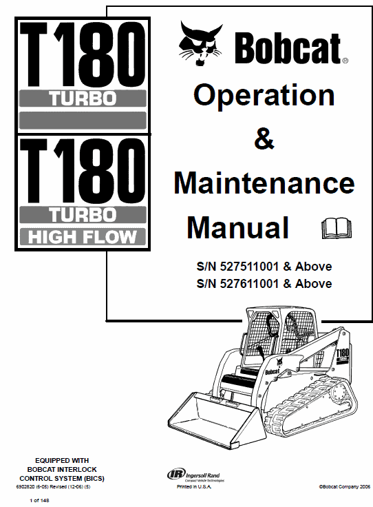 Bobcat T180 Turbo, T180 Turbo High Flow Loaders Service Manual Workshop Guide
