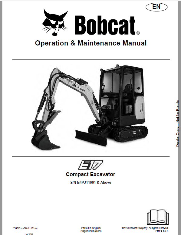 Bobcat E17 Excavator Repair Service Manual