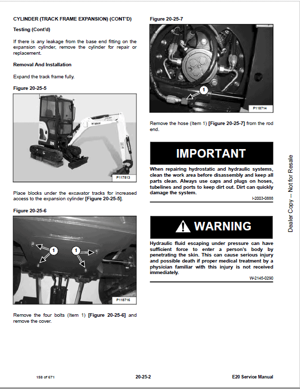 Bobcat E20 Excavator Repair Service Manual
