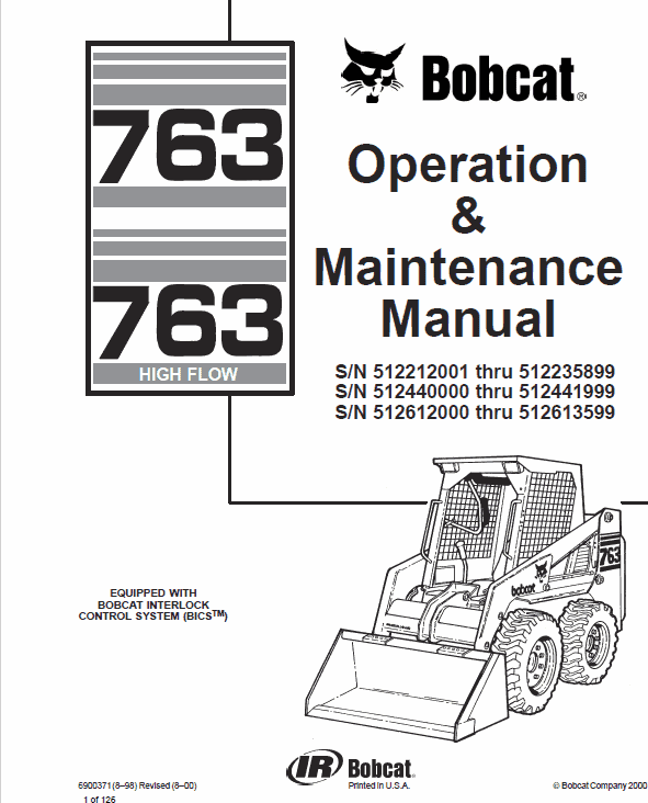 Bobcat 763 and 763HF Skid-Steer Loader Service Manual Workshop Guide