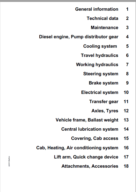 Liebherr L544, L554, L564, L574, L580 Wheel Loader Service Manual