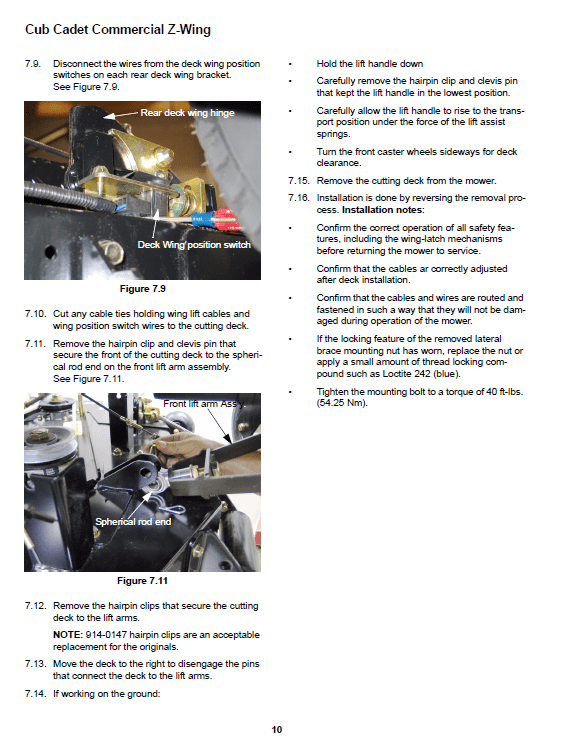Cub Cadet Z-Wing Series Service Manual Workshop Guide