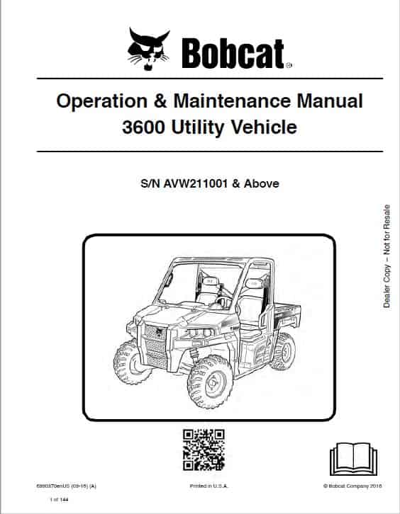 Bobcat 3600 Toolcat Utility Vehicle Service Repair Manual