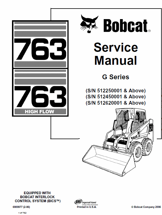 Bobcat 763 G-Series Skid-Steer Loader Service Manual Workshop Guide