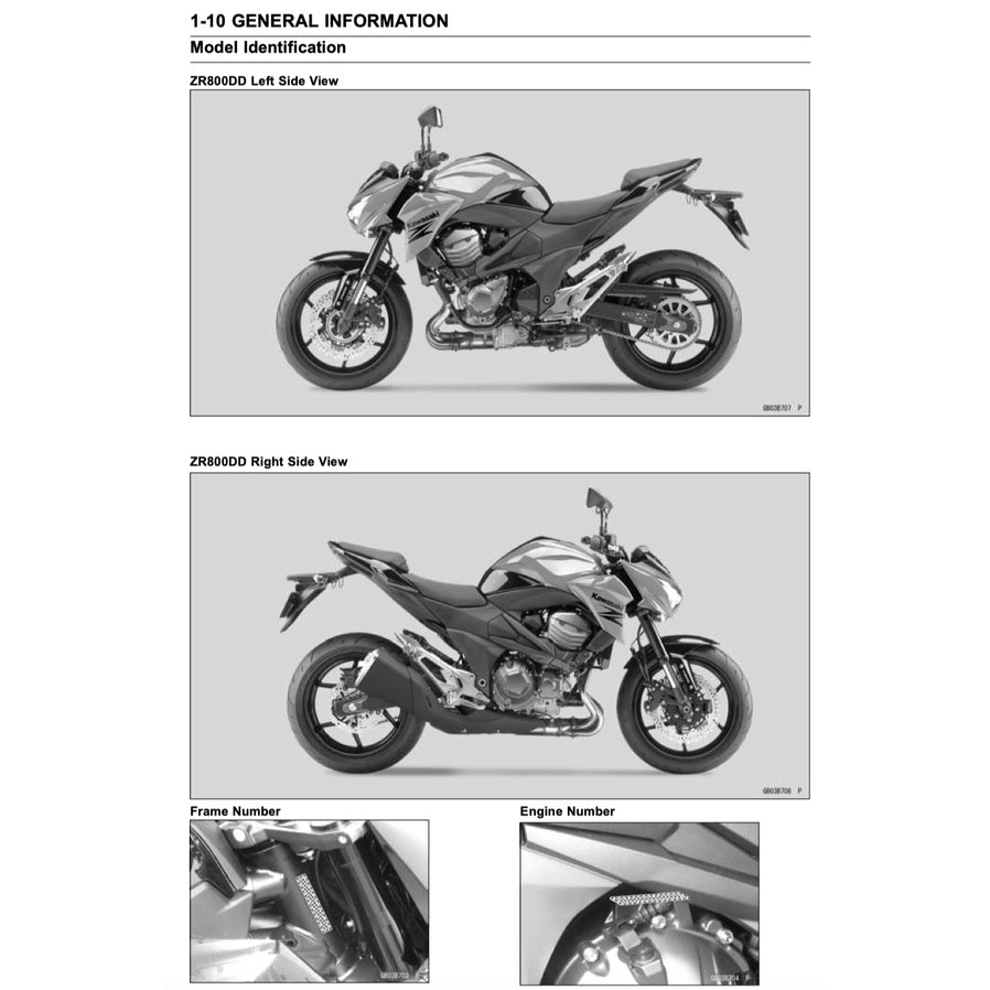 KAWASAKI Z800 2012-2016 Full Manual Set – Repair & Maintenance Manual and Spare Parts Catalog and User Handbook