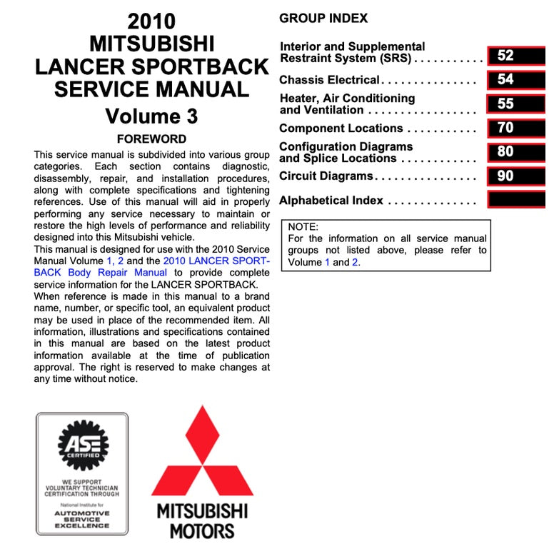 MITSUBISHI LANCER SPORTBACK 2010-2012 Full Manual Set – Repair & Maintenance Manual