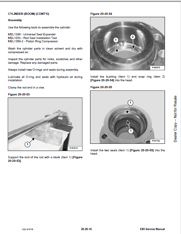 Bobcat E85 Excavator Repair Service Manual