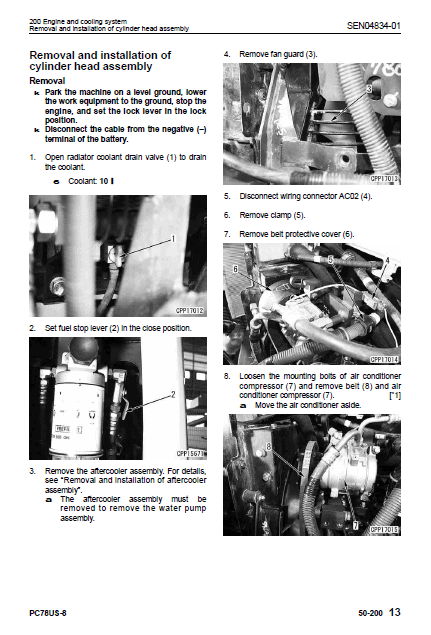 Komatsu PC78US-8 Excavator Service Manual Workshop Guide