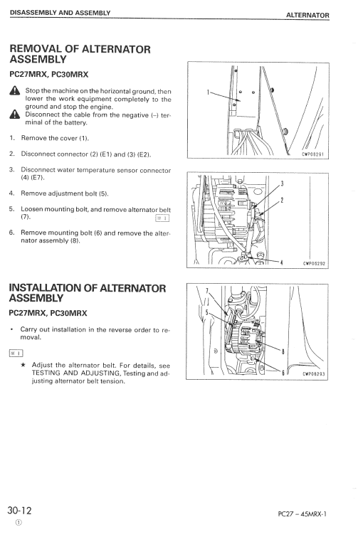 Komatsu PC27MRX-1, PC30MRX-1, PC35MRX-1 Excavator Manual Workshop Guide