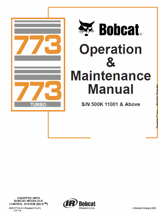 Bobcat 773 G-series Skid-Steer Loader Service Manual Workshop Guide