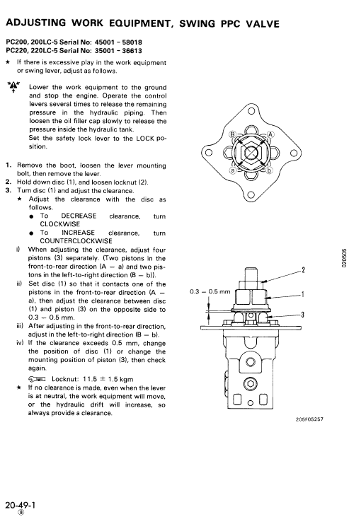 Komatsu PC200-5, PC200LC-5, PC220-5, PC220LC-5 Excavator Manual Workshop Guide