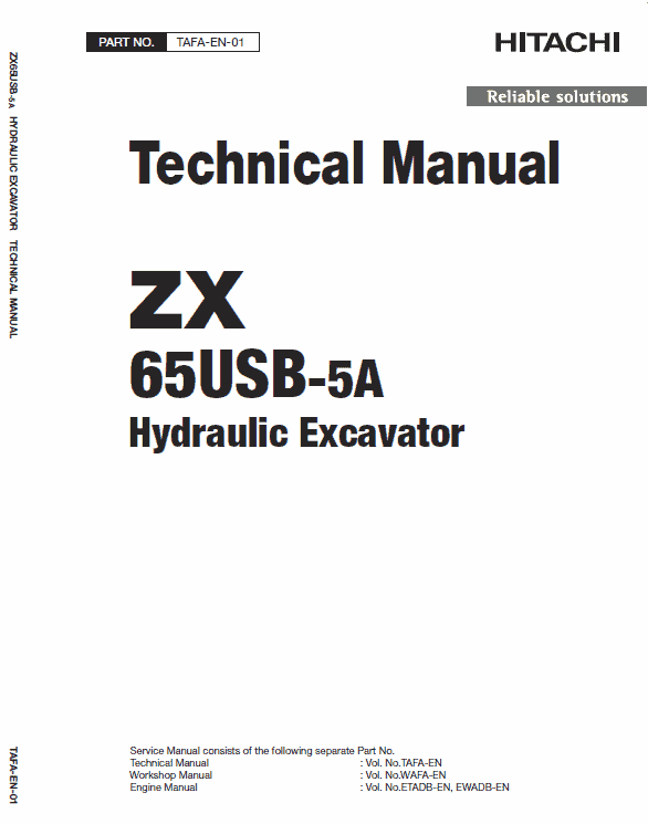 Hitachi ZX65USB-5A Excavator Service Repair Manual Workshop Guide