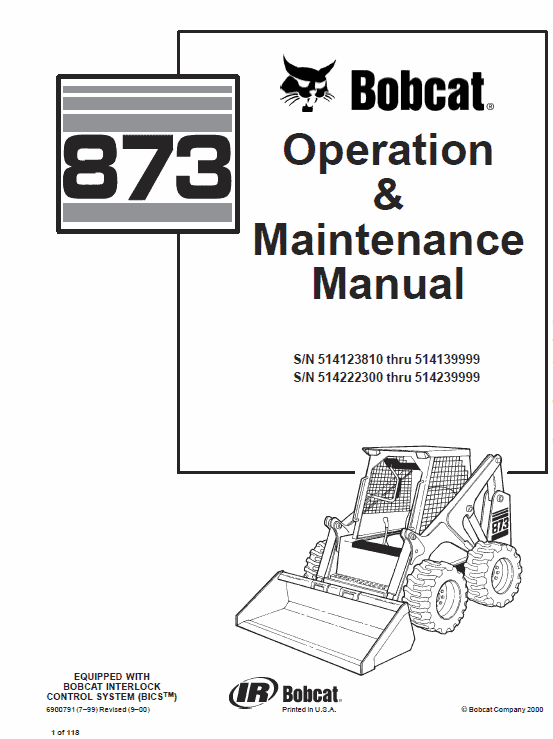 Bobcat 873 Skid-Steer Loader Service Manual Workshop Guide