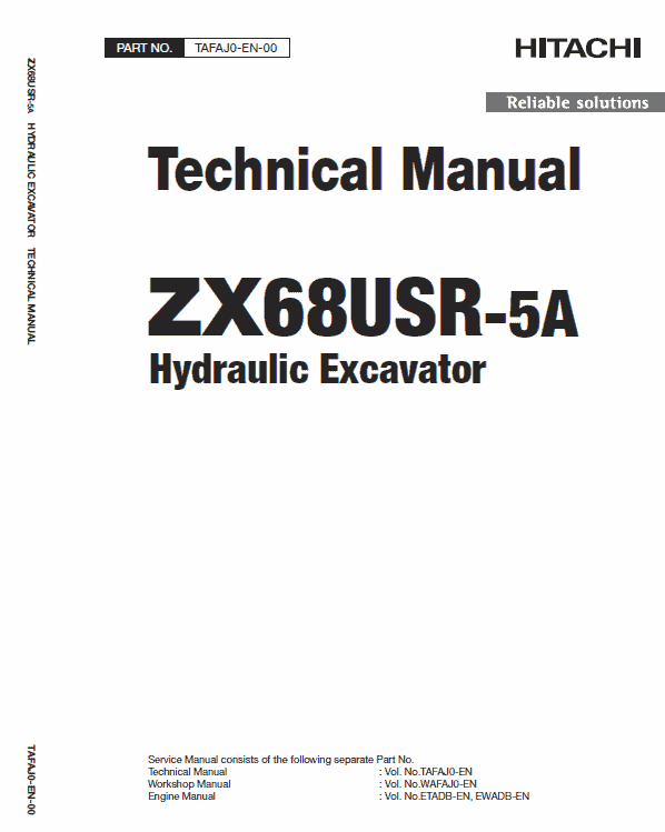 Hitachi ZX68USR-5A Excavator Service Repair Manual Workshop Guide