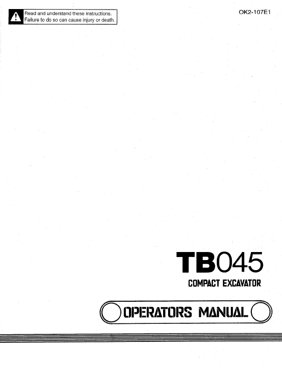Takeuchi TB045 Compact Excavator Service Manual Workshop Guide