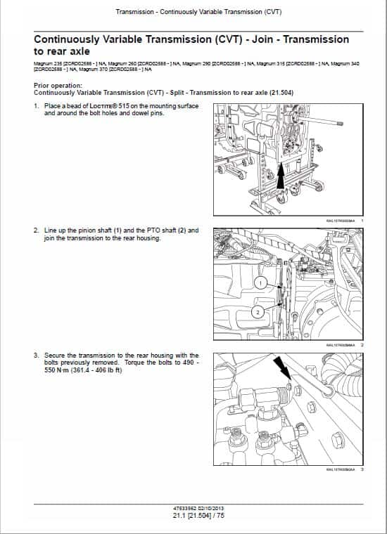 Case 235, 260, 290, 315, 340, 370 Magnum Tractor Service Manual