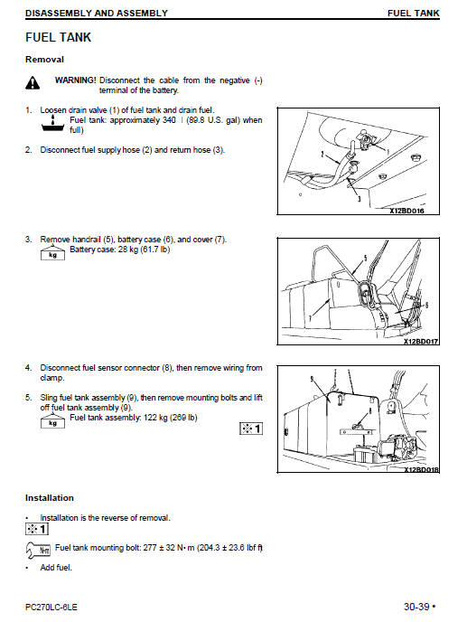Komatsu PC270LC-6LE Excavator Service Manual Workshop Guide
