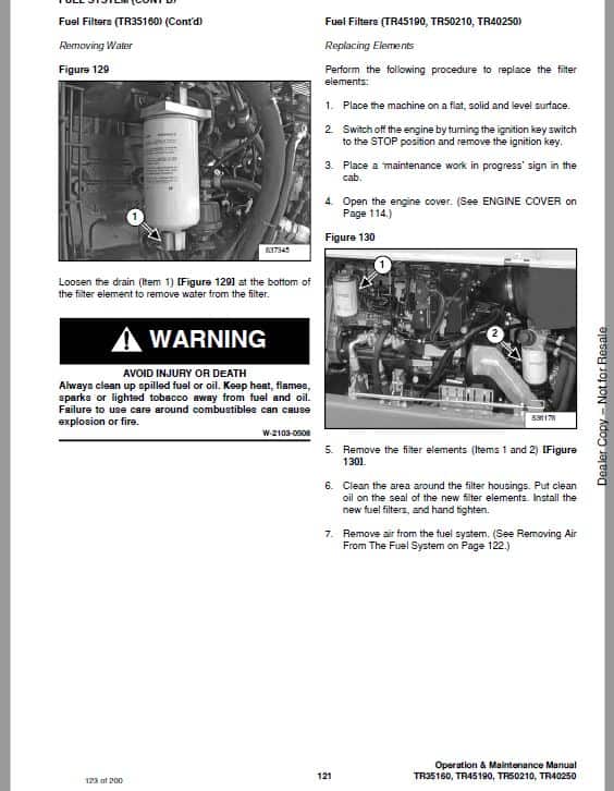 Bobcat TR35160, TR40250, TR45190, TR50210 versaHANDLER Telescopic Service Repair Manual