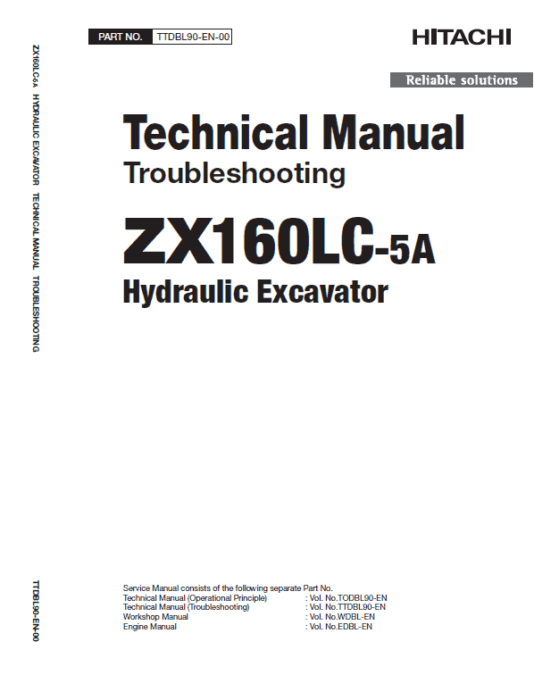 Hitachi ZX160LC-5A and ZX160LC-5B Excavator Service Repair Manual Workshop Guide