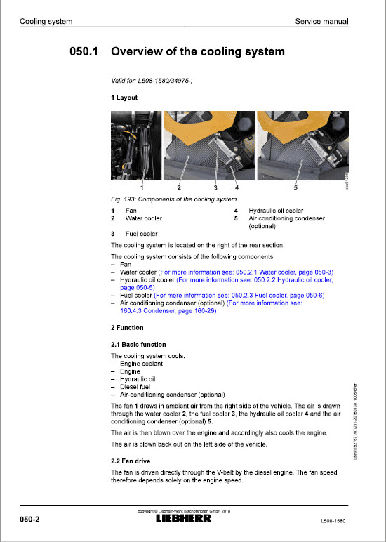 Liebherr L508 Type 1580 Wheel Loader Service Manual