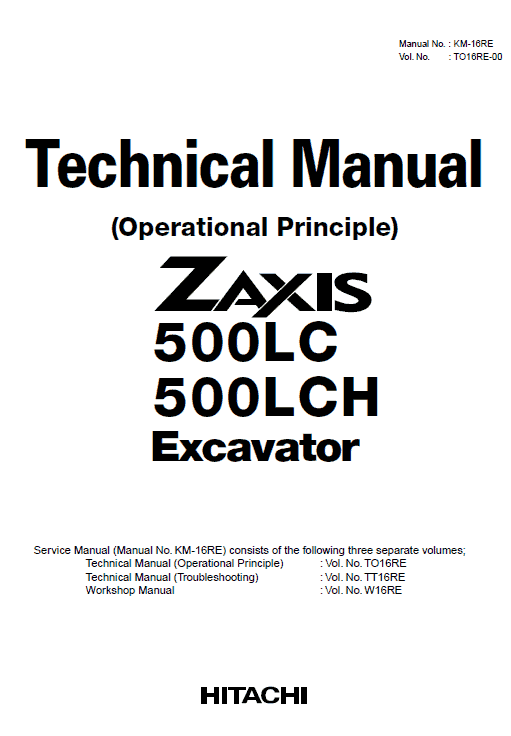 Hitachi ZX500LC and ZX500LCH Excavator Service Repair Manual Workshop Guide