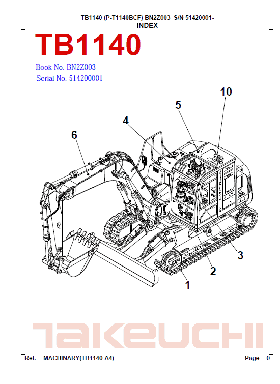 Takeuchi TB1140 Compact Excavator Service Manual Workshop Guide
