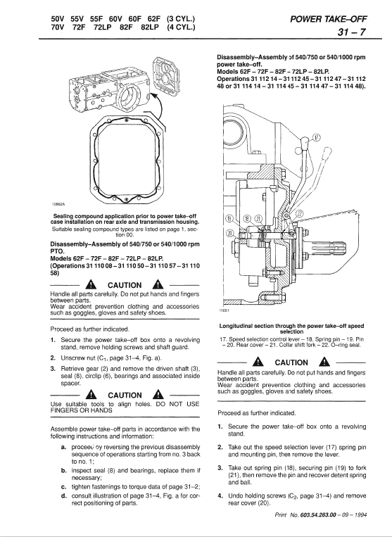 Fiat 50V, 55V, 55F, 60V, 60F, 62F Tractor Service Manual Workshop Guide