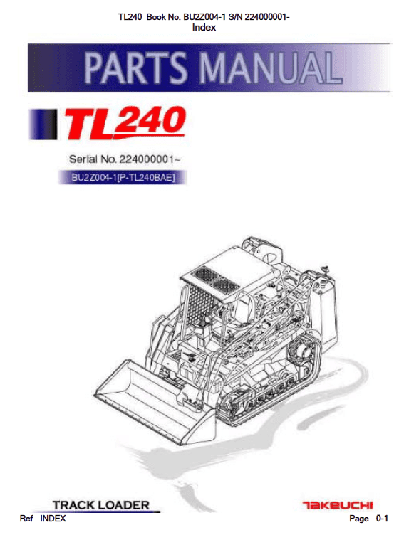 Takeuchi TL240 Loader Service Manual Workshop Guide